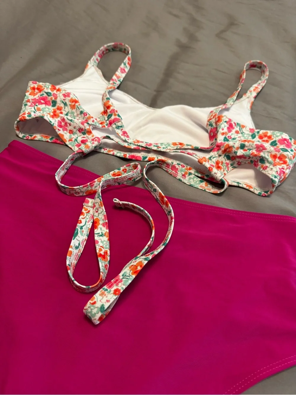 SHEIN Floral Print Crop Bikini Top & Magenta High-Waist Bottoms